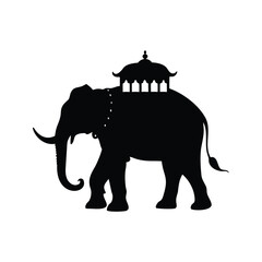 Silhouette of an elephant carrying a decorative pavilion on its back, elephant silhouette vector illustration