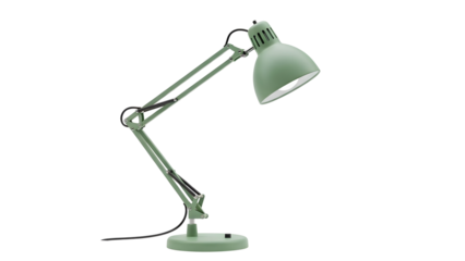 Adjustable Green Desk Lamp with Articulated Arm and Round Base.