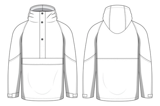 raincoat template and mockup. raincoat front and back view vector. waterproof rain jacket mockup.
