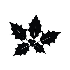 Elegant silhouette of holly leaves and berries, a symbol of Christmas, holly branch silhouette vector illustration