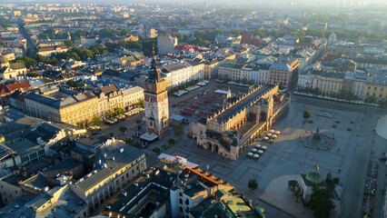 Drone view of European city tourism old town Krakow Poland
