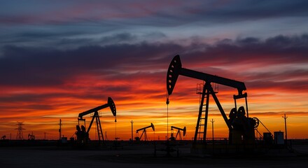 Oil Pumps at Sunset Industrial Landscape