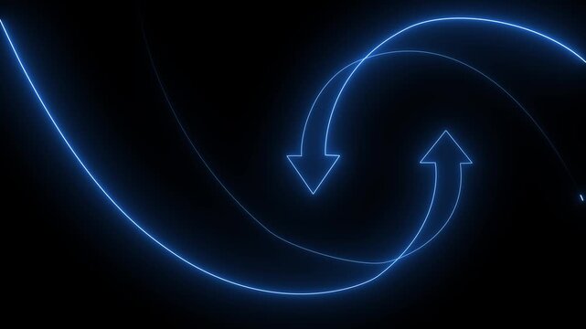 Bule arrow icon on black background.Abstract beautiful neon refresh and recycle icon animation background.