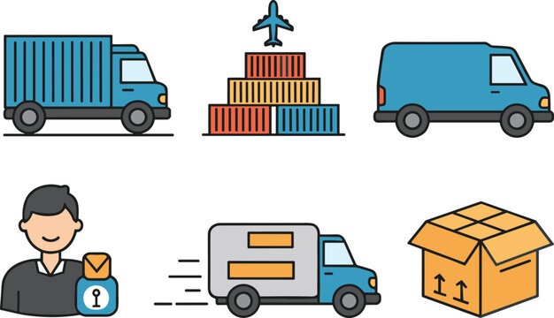 Logistics, delivery, cargo truck, shipping container, air freight, courier service, secure package, fast transport, supply chain, distribution, export, import, warehouse