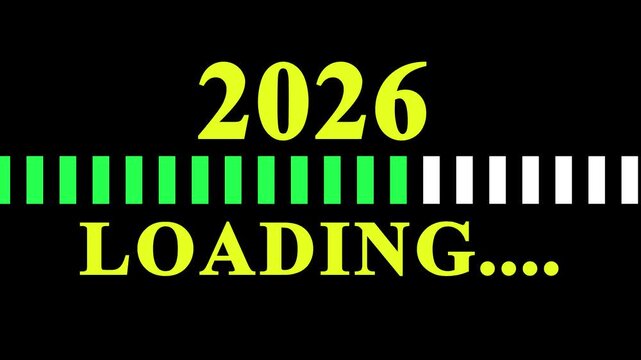  Loading bar from 2025 to 2026 black background. Year change concept 4k vedio.