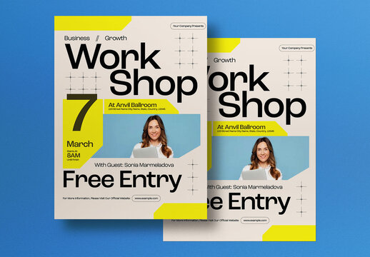 Yellow Utilitarian Business Growth Workshop Flyer Layout