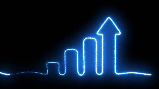 Abstract neon line business graph animation. neon line business graph and arrow icon animation on black background. growth arrow, profit, investment, and successful business concept. 4k motion graphic