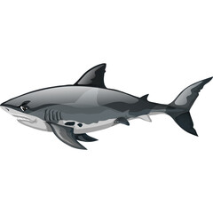 Pixel Art Great White Shark with Intense Gaze and Sharp Teeth on Transparent Background Detailed Ocean Predator Illustration