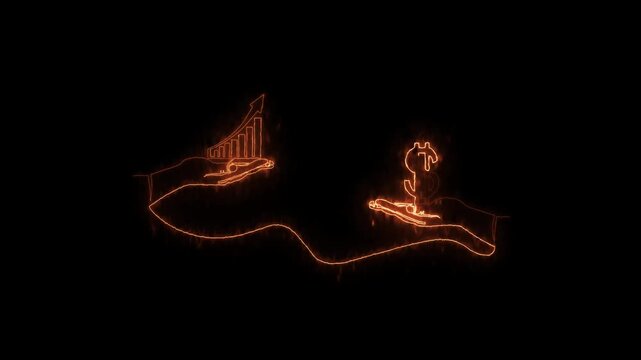 Abstract neon line business graph animation. neon line business graph and arrow icon animation on black background. growth arrow, profit, investment, and successful business concept. 4k motion graphic