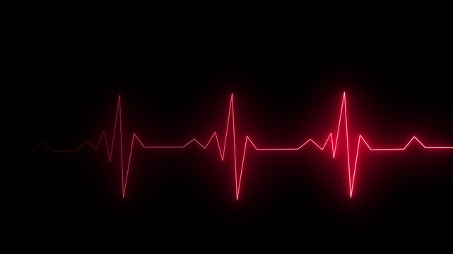 Neon glowing heartbeat pulse line animation. glowing  line animation on black background red heart  4k vedio.