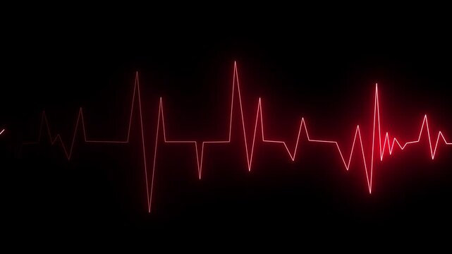 Neon glowing heartbeat pulse line animation. glowing  line animation on black background red heart  4k vedio.