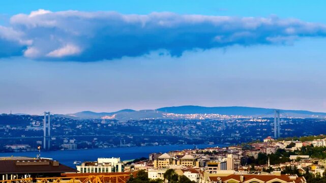 Bosphorus Strait Cityscape with Bridges and Dramatic Cloud
