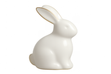 White ceramic rabbit figurine with gold accents for easter