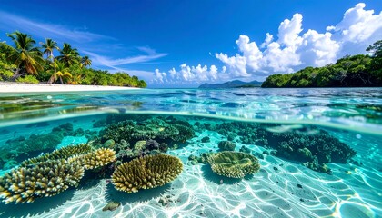 Shallow tropical lagoon with coral sand bottom showing pristine natural environment