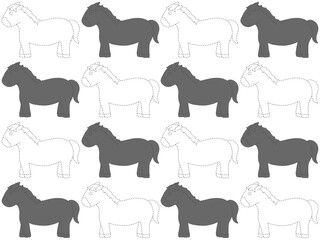 馬のイラスト　グラフィック素材　白×グレー