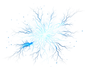 A vibrant burst of electric energy radiating from a central glowing point