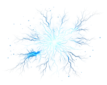A vibrant burst of electric energy radiating from a central glowing point