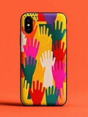 Vibrant Orange Graphic Design with Sign Language Visualization