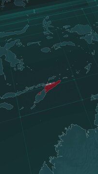 Vertical portrait, zoom in to the map of East Timor, with text and textless.