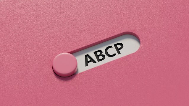 Word abcp on slide switch spelling with copy space.close up of slide switch spelling,Business Concept.3D rendering.