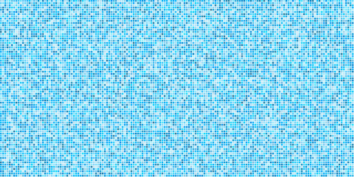 Square blue mosaic tiles seamless pattern. Pool texture and pixel grid layout. Bathroom or kitchen wall and floor pattern. Flat vector background illustration.