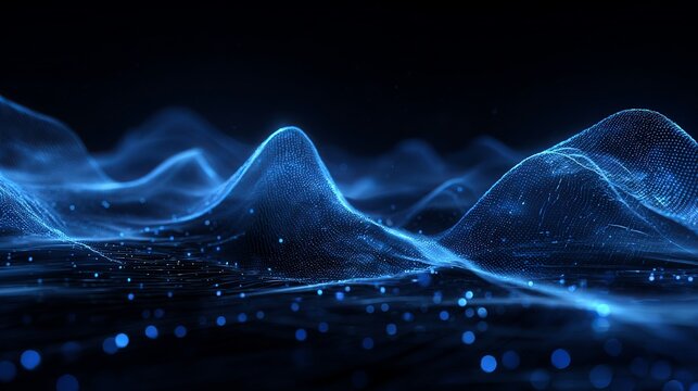 Abstract digital landscape with glowing blue particles for futuristic tech designs and innovative virtual environments, perfect for modern presentations