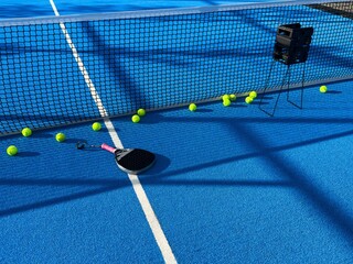  Paddle tennis racket on court artificial grass