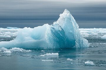 deep freeze causing an iceberg to crack apart, sending icy shards into the sea