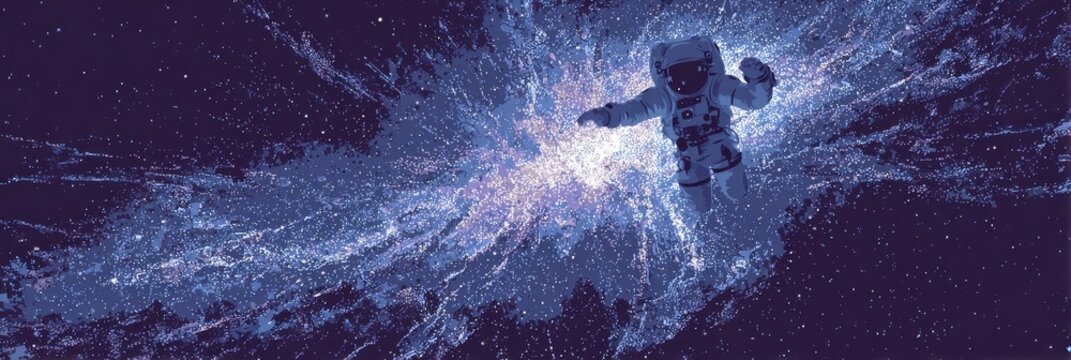 Cosmic Explorer: Astronaut Journeying Through a Starry Galaxy with Nebulae and Celestial Wonders