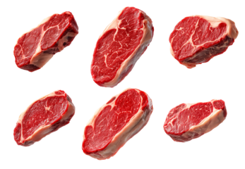 Set of of fresh pork chop cut isolated on white background, showcasing texture and quality