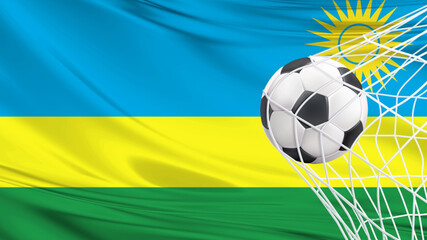 Naklejka premium Football ball with the national flag of rwanda . Flag of rwanda. Horizontal Realistic waving flag of State of rwanda . Fabric textured flowing flag of rwanda 