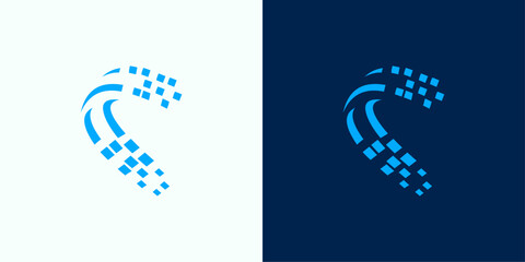 Abstract Digital Wave Logo with Pixelated Elements