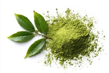 Fresh Green Kratom Powder. Herbal Alternative for Pain Management and Opioid Withdrawal, Isolated on White