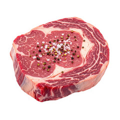 Raw ribeye steak seasoned with salt and pepper isolated on transparent background