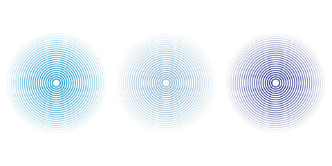 Red concentric ripple circles set. Sonar or sound wave rings collection. Epicentre, target, radar icon concept. Radial signal or vibration elements. Halftone line vector illustration