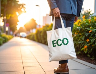 エコバッグを持って歩いている人