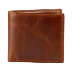Brown leather wallet isolated on transparent background, a stylish accessory for men