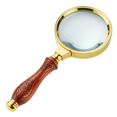 Magnifying glass with wooden handle isolated on transparent background shines bright
