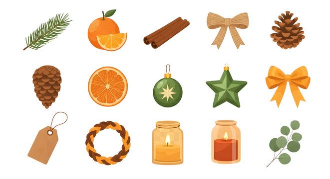 Christmas elements collection isolated on transparent background