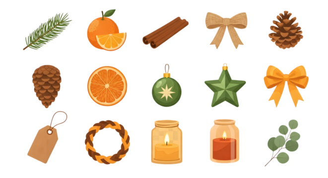 Christmas elements collection isolated on transparent background