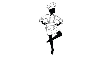 Vector illustration of silhouette of a chef in ballet pose