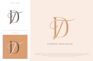 Elegant wedding monogram TD initials with calligraphic flourish