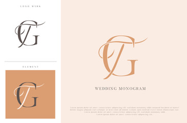 Elegant wedding monogram TG initials with calligraphic flourish