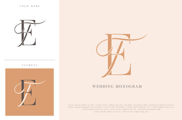 Elegant wedding monogram TE initials with calligraphic flourish