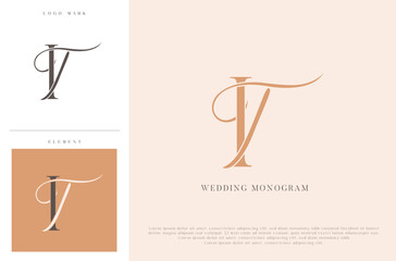 Elegant wedding monogram TI initials with calligraphic flourish