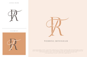 Elegant wedding monogram TR initials with calligraphic flourish