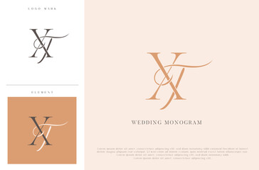 Elegant wedding monogram TX initials with calligraphic flourish