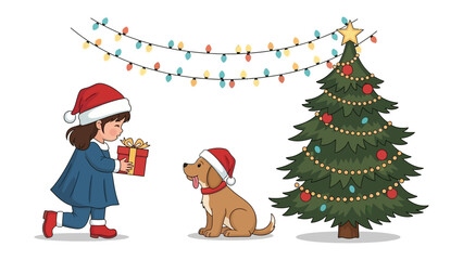 Holiday cheer of Gift Giving: Festive illustration capturing a heartwarming scene of gift-giving during the holiday season.
