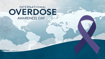 International Overdose Awareness Day with Purple Ribbon and World Map Illustration