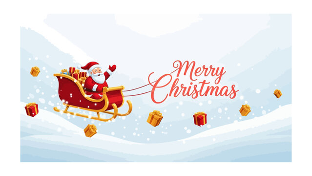 Santa's Christmas Journey: Santa Claus, filled with Christmas spirit, soars through the snowy sky in his festive sleigh, delivering gifts to celebrate Christmas.